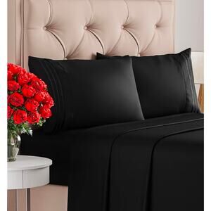 California King Black Fitted & Flat Sheet Pillow Case Set